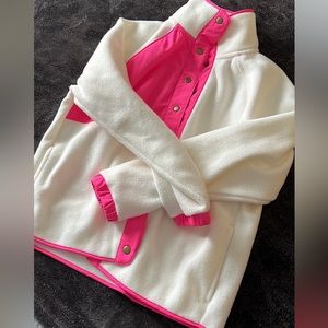 jcrew cream and pink fleece